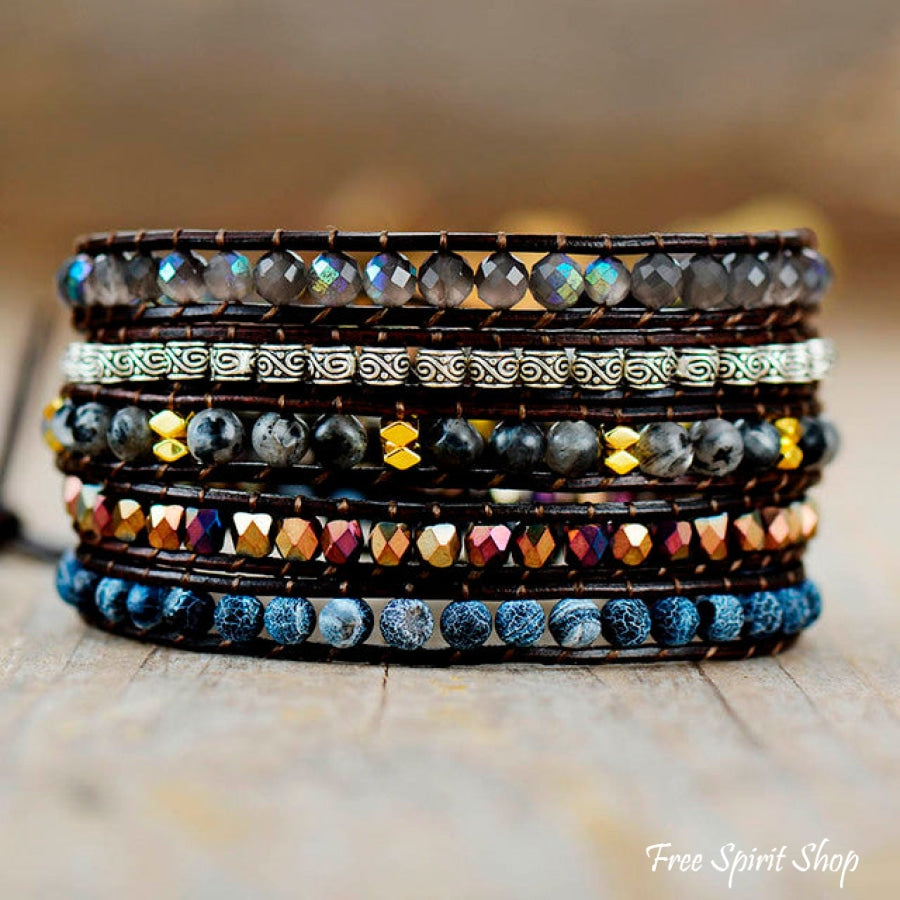 Natural Dark Onyx & Mixed Bead Wrap Bracelet