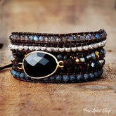 Natural Black Onyx Beaded Wrap Bracelet