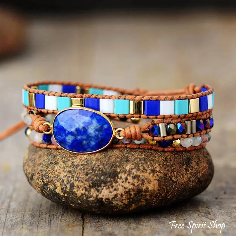 Handmade Lapis Lazuli & Mixed Bead Wrap Bracelet