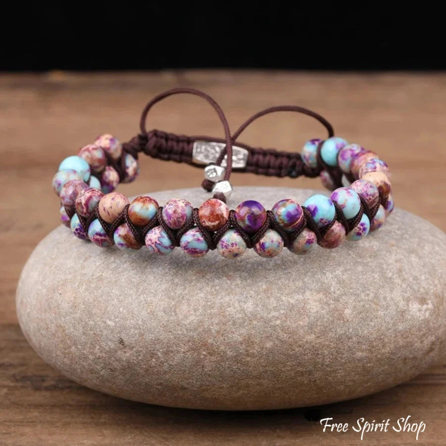 Handmade Purple Jasper Braided Adjustable Bracelet