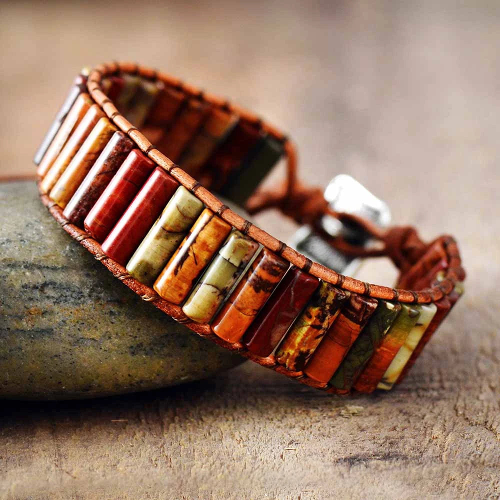 Handmade Natural Jasper Tube Wrap Bracelet