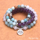 108 Amazonite Rose Quartz & Amethyst Mala Bead Bracelet