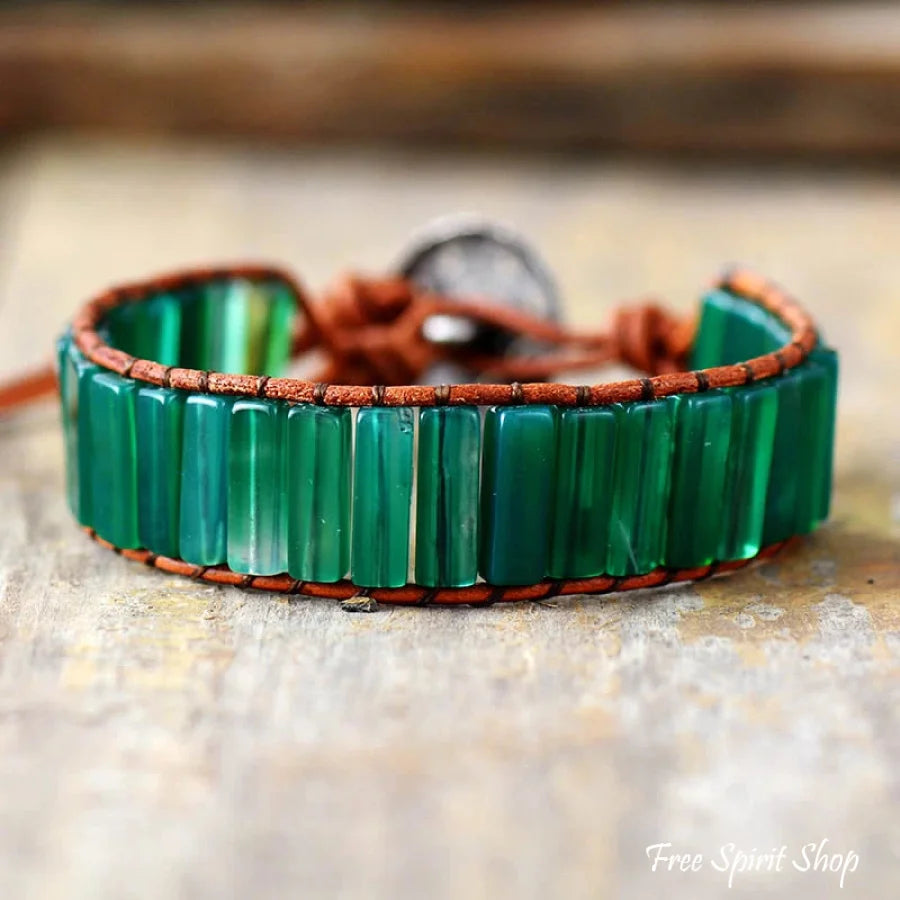 Handmade Natural Green Onyx Tube Stone Bracelet