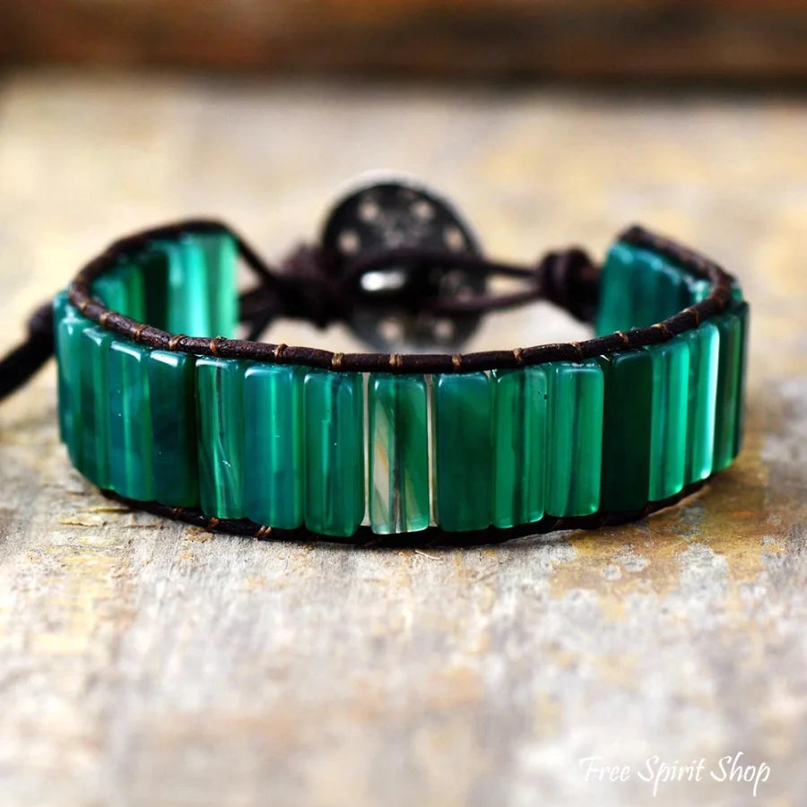 Handmade Natural Green Onyx Tube Stone Bracelet