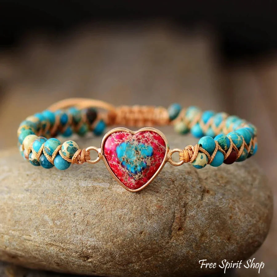 Handmade Imperial Jasper Heart Beaded Bracelet