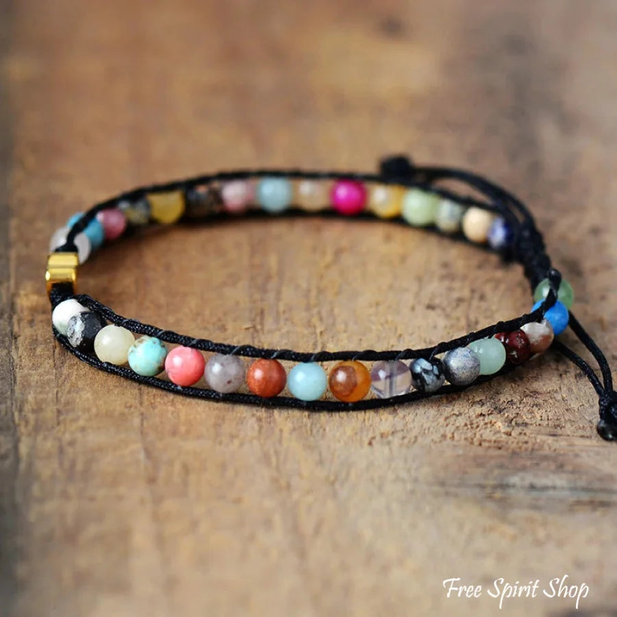 Natural Stone Mix & Heart Charm Bracelet