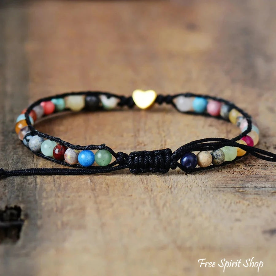 Natural Stone Mix & Heart Charm Bracelet