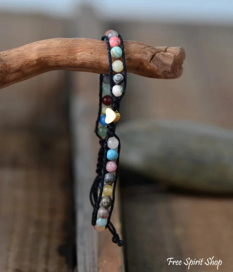 Natural Stone Mix & Heart Charm Bracelet