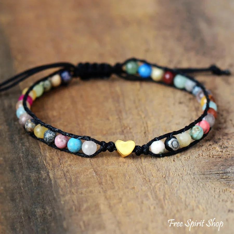 Natural Stone Mix & Heart Charm Bracelet