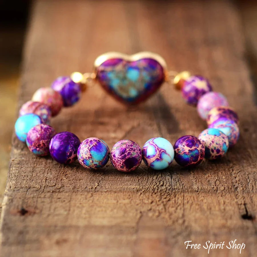 Handmade Purple Jasper Love Bead Bracelet