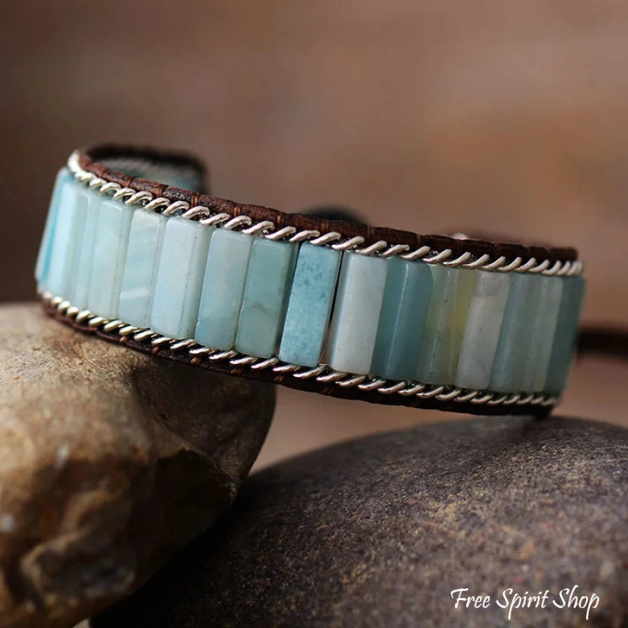 Natural Amazonite & Silver Chain Bracelet
