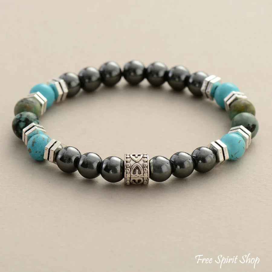 Natural Hematite & Turquoise Bead Bracelet