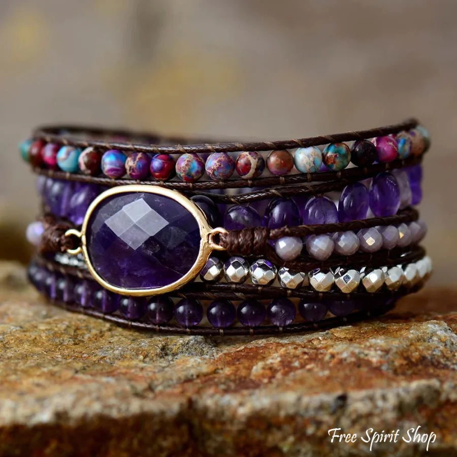 Natural Amethyst & Purple Jasper Wrap Bracelet