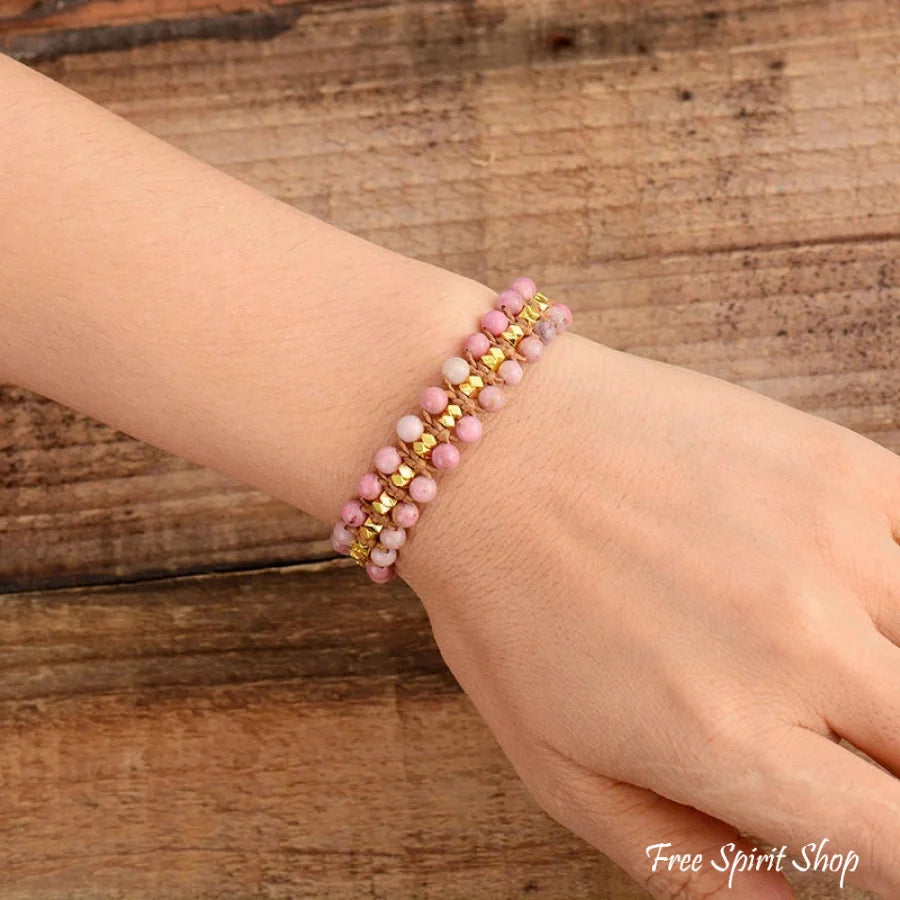 Handmade Natural Rhodonite Wrap Bracelet