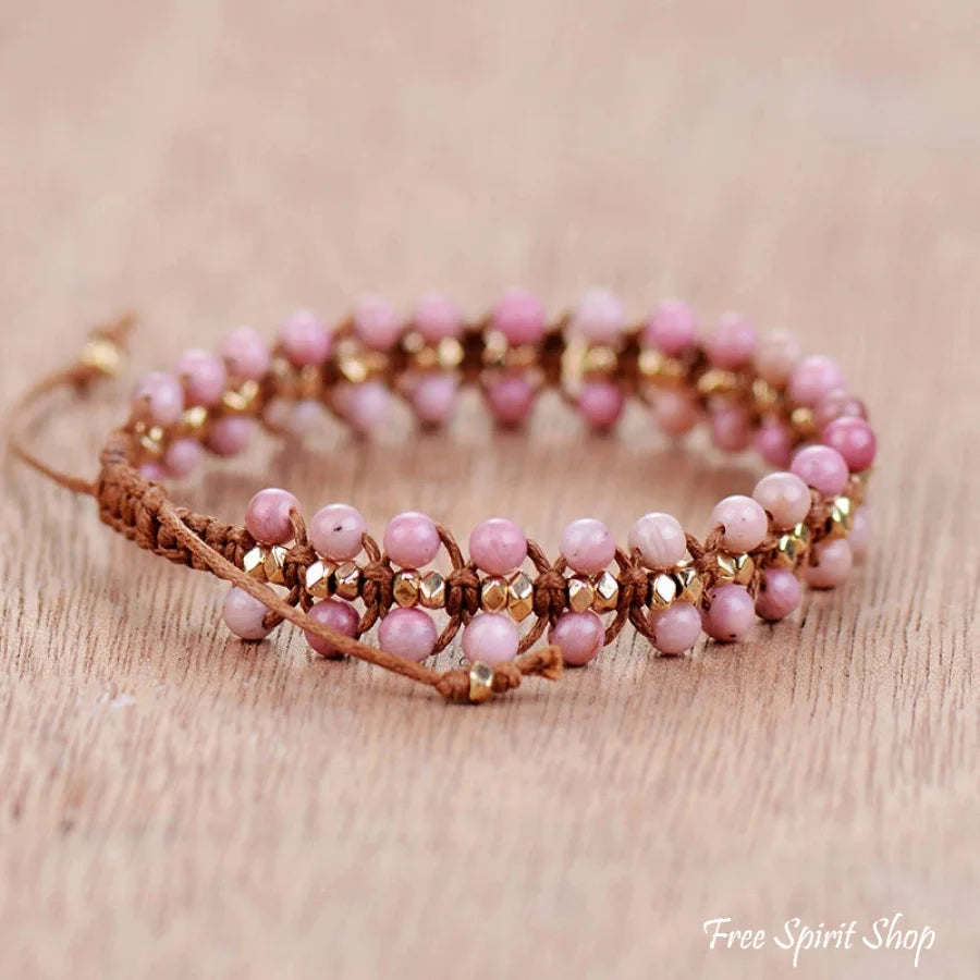 Handmade Natural Rhodonite Wrap Bracelet
