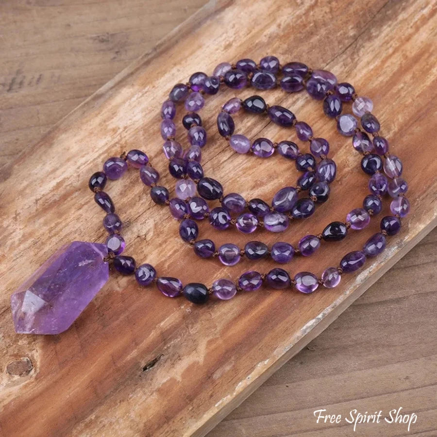Natural Amethyst Wand-Point Beaded Necklace