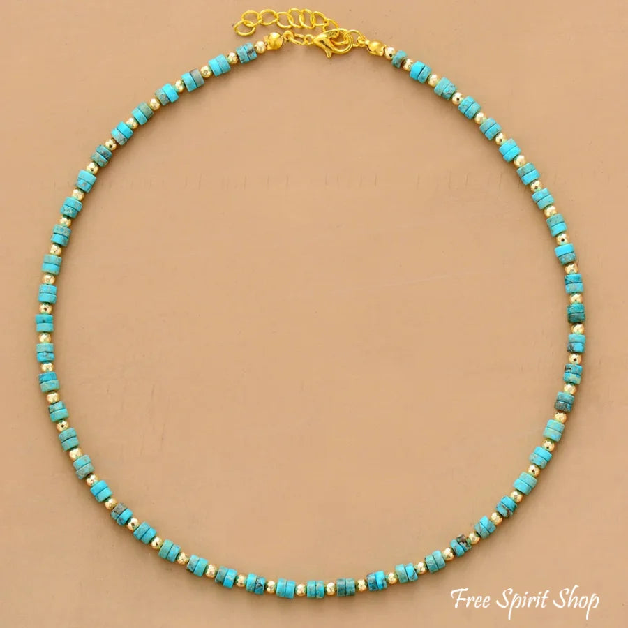 Natural Turquoise Bead Choker Necklace