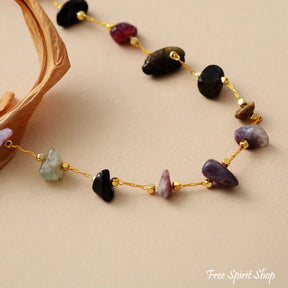 Natural Tourmaline Gemstone With Gold Chain Necklace
