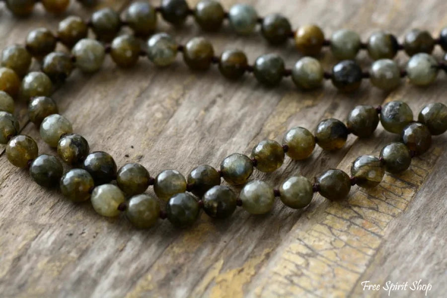 108 Natural Labradorite Mala Beads Necklace With Tassel