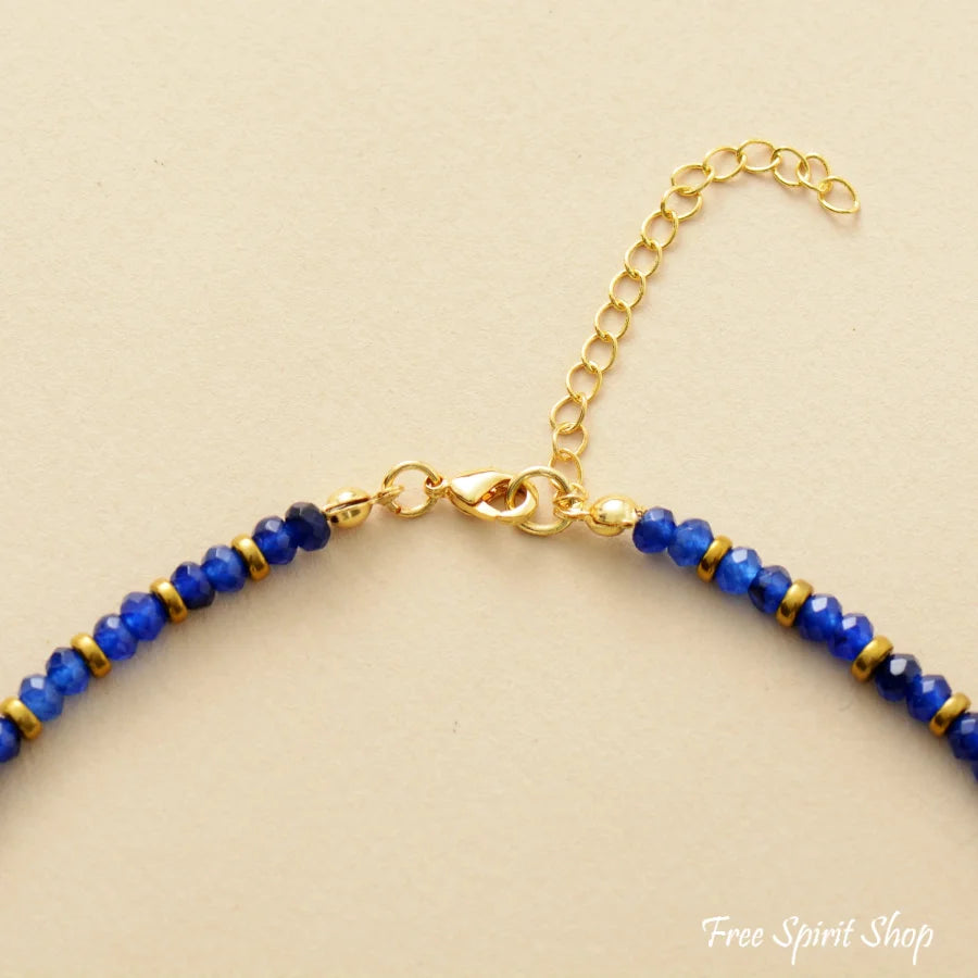 Handmade Blue Lapis & Gold Bead Choker Necklace