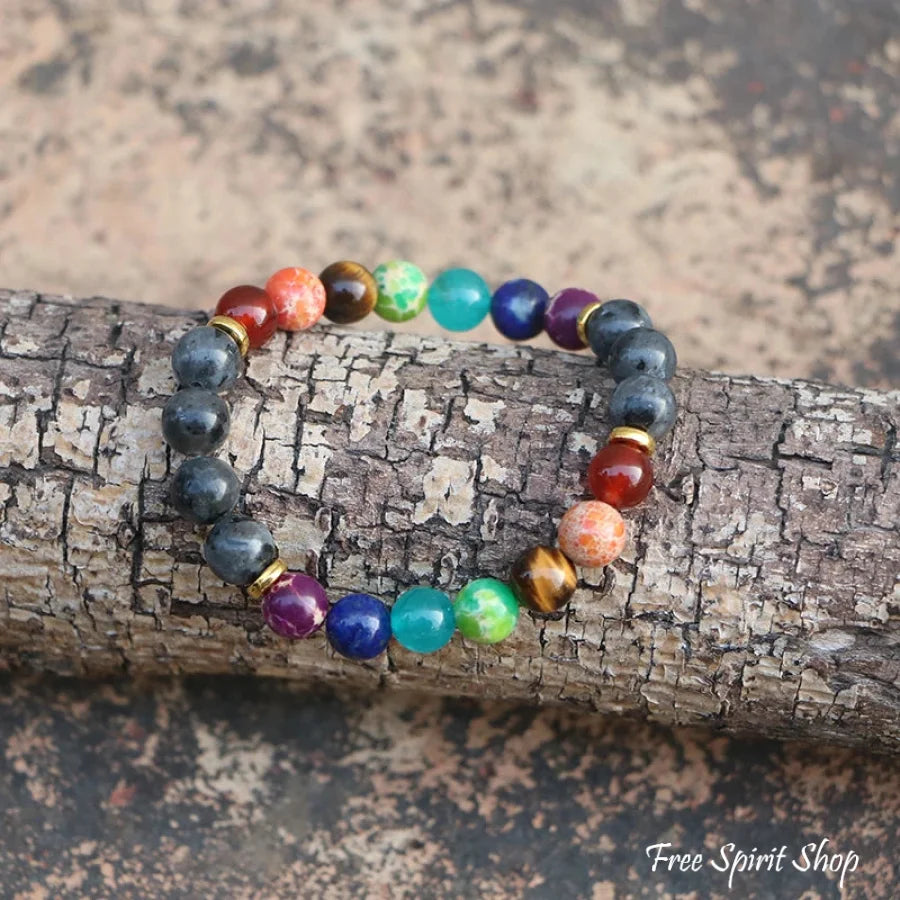 Natural Labradorite & 7 Chakra Stone Bead Bracelet
