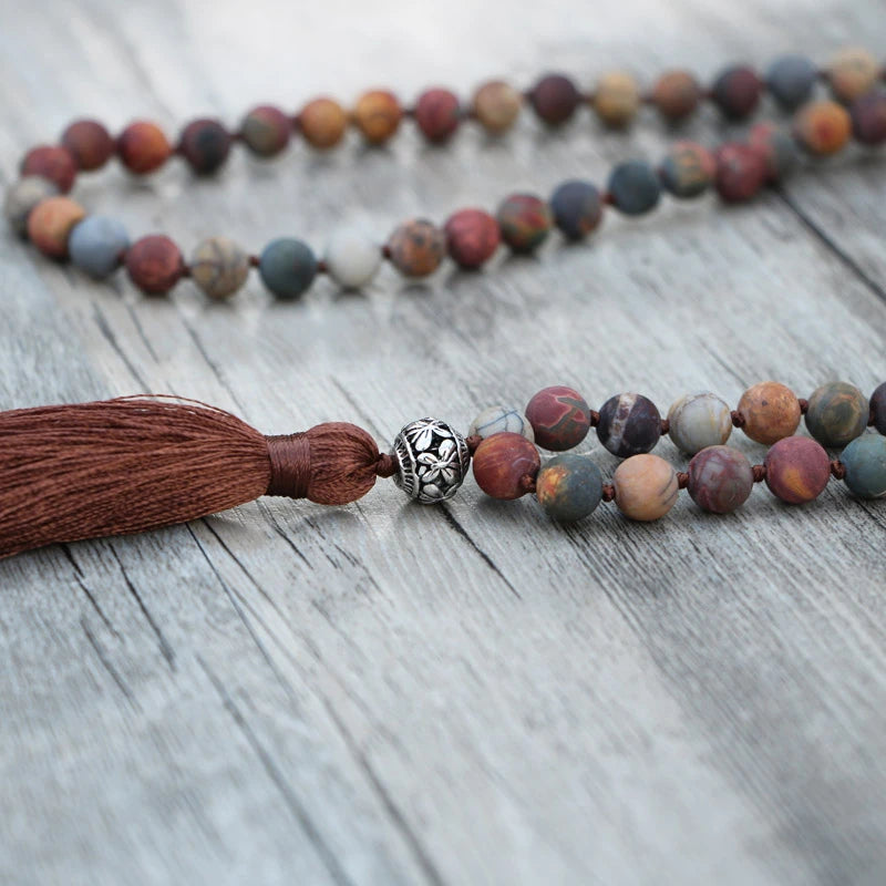 108 Natural Matte Red Jasper Stone Bead Mala Necklace