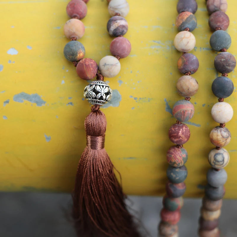 108 Natural Matte Red Jasper Stone Bead Mala Necklace