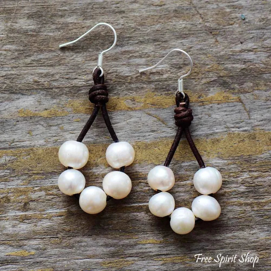 Leather and pearl earrings hotsell