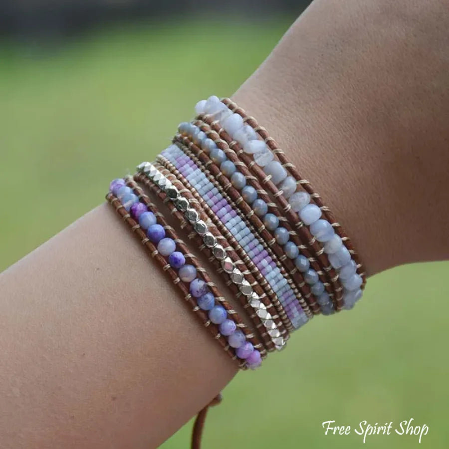 Natural Purple Agate & Miyuki Bead Wrap Bracelet Jewelry > Gemstone
