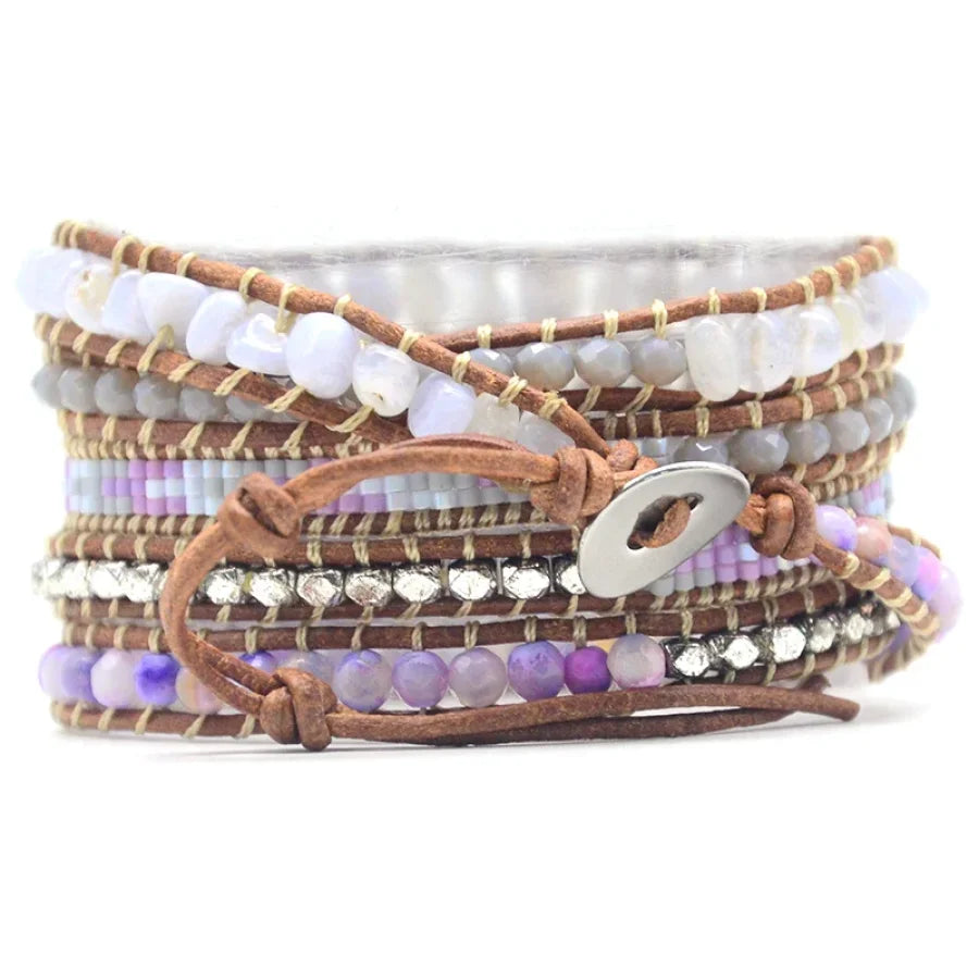 Natural Purple Agate & Miyuki Bead Wrap Bracelet Jewelry > Gemstone