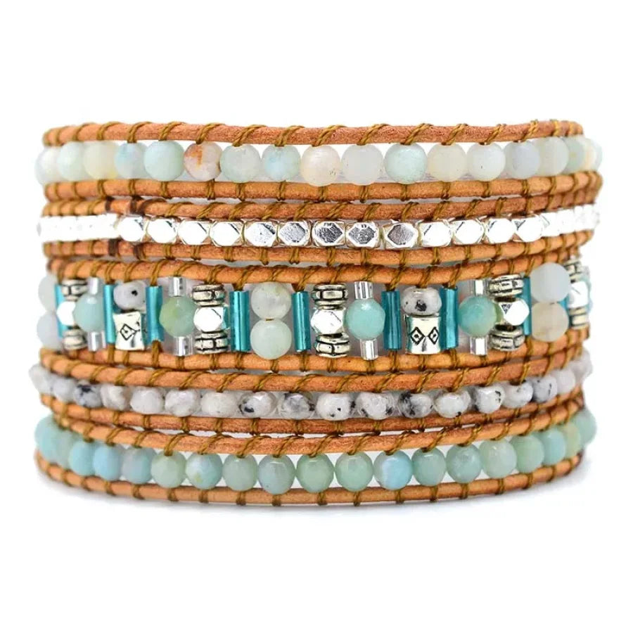 Natural Amazonite & Rutilated Quartz Wrap Bracelet Jewelry > Gemstone Bead