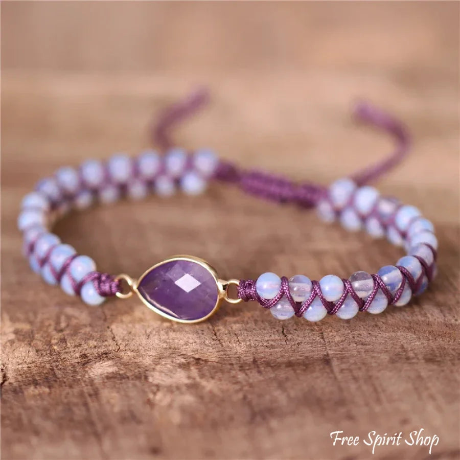 Amethyst Teardrop Adjustable Bead Bracelet
