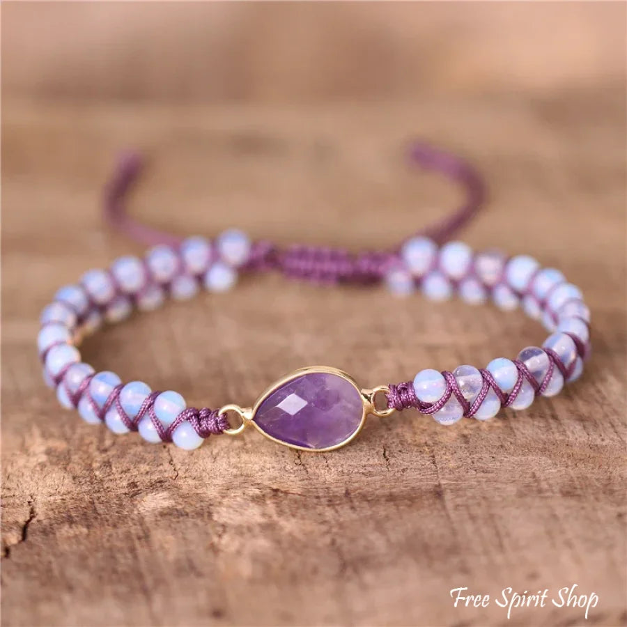 Amethyst Teardrop Adjustable Bead Bracelet