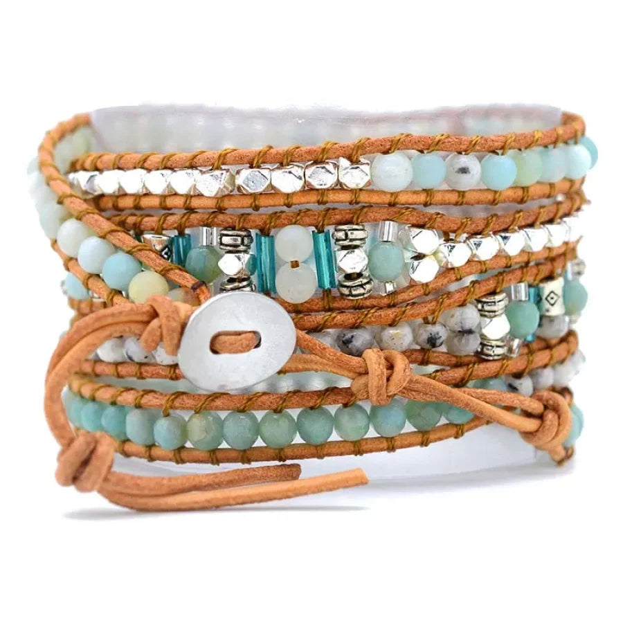 Natural Amazonite & Rutilated Quartz Wrap Bracelet Jewelry > Gemstone Bead