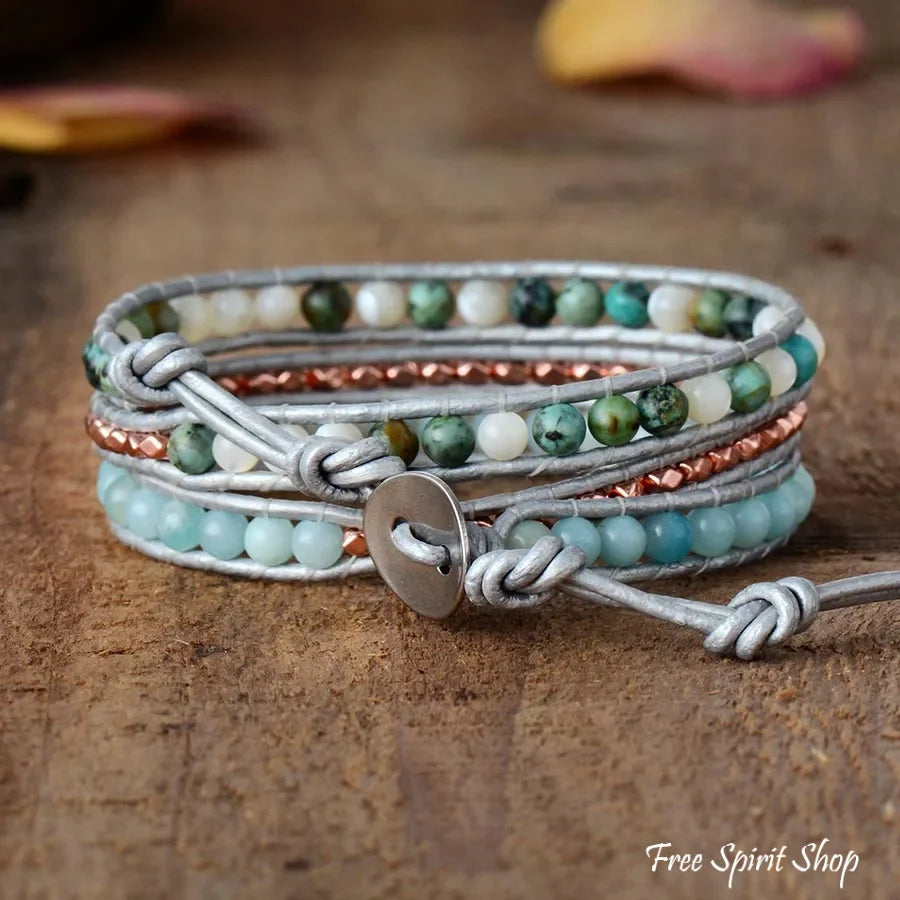 African Turquoise, Amazonite & Rose Gold Bead Bracelet