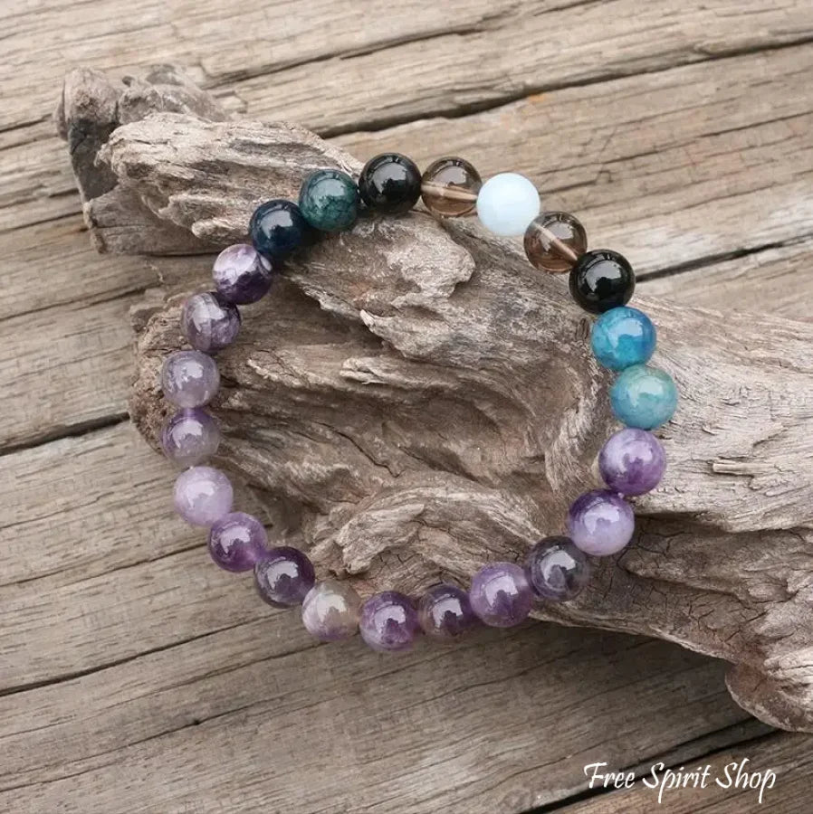 108 Amethyst, Apatite, Black Onyx, Aquamarine, & Smokey Quartz Mala Bead Necklace