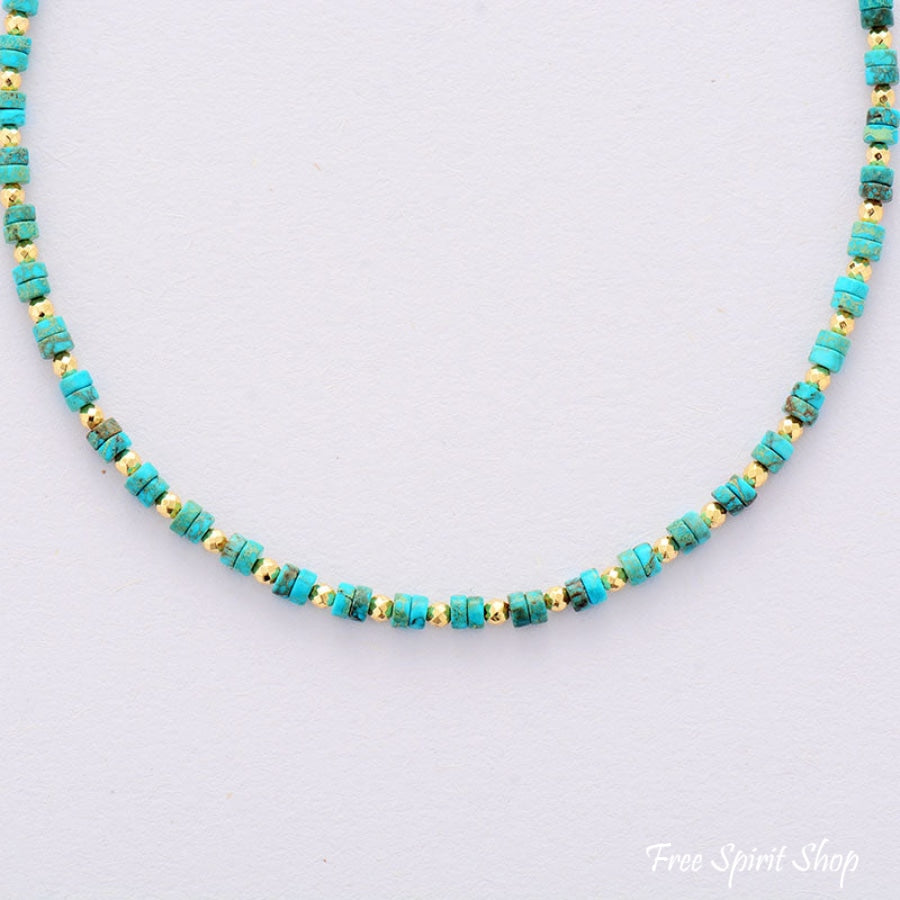 Natural Turquoise Bead Choker Necklace
