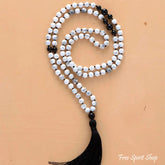 108 Natural Howlite & Black Onyx Mala Bead Necklace