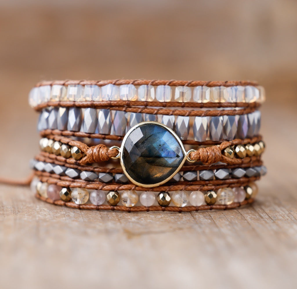 Natural Labradorite Strawberry Agate & Citrine Wrap Bracelet