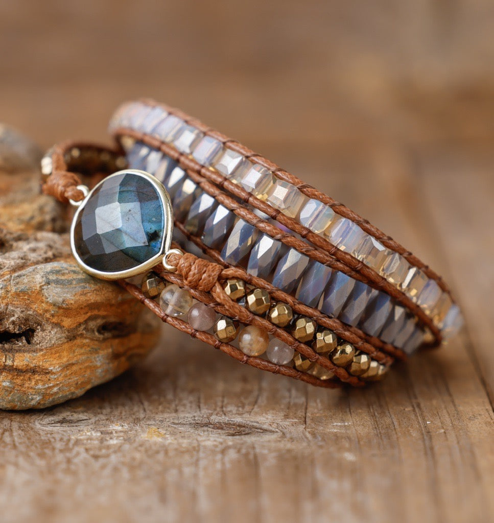 Natural Labradorite Strawberry Agate & Citrine Wrap Bracelet