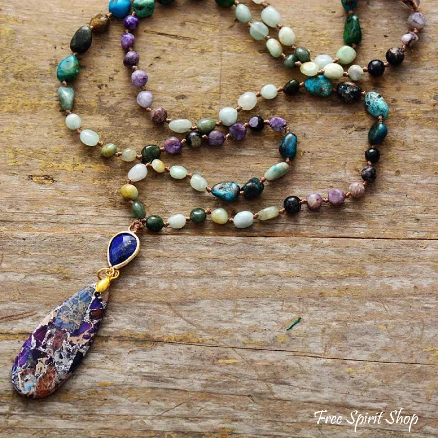 Natural Lepidolite Apatite Amazonite & Jasper Beaded Necklace