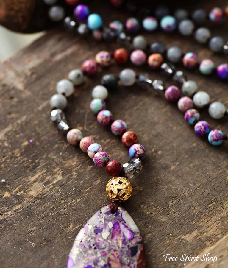 Natural Purple Jasper & Labradorite Beaded Necklace