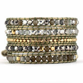 Natural Green Labradorite & Bronze Leather Wrap Bracelet