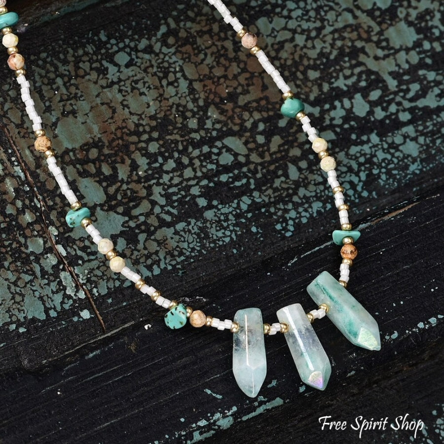 Natural Turquoise & Green Crystal Choker Necklace Jewelry > Gemstone Bead