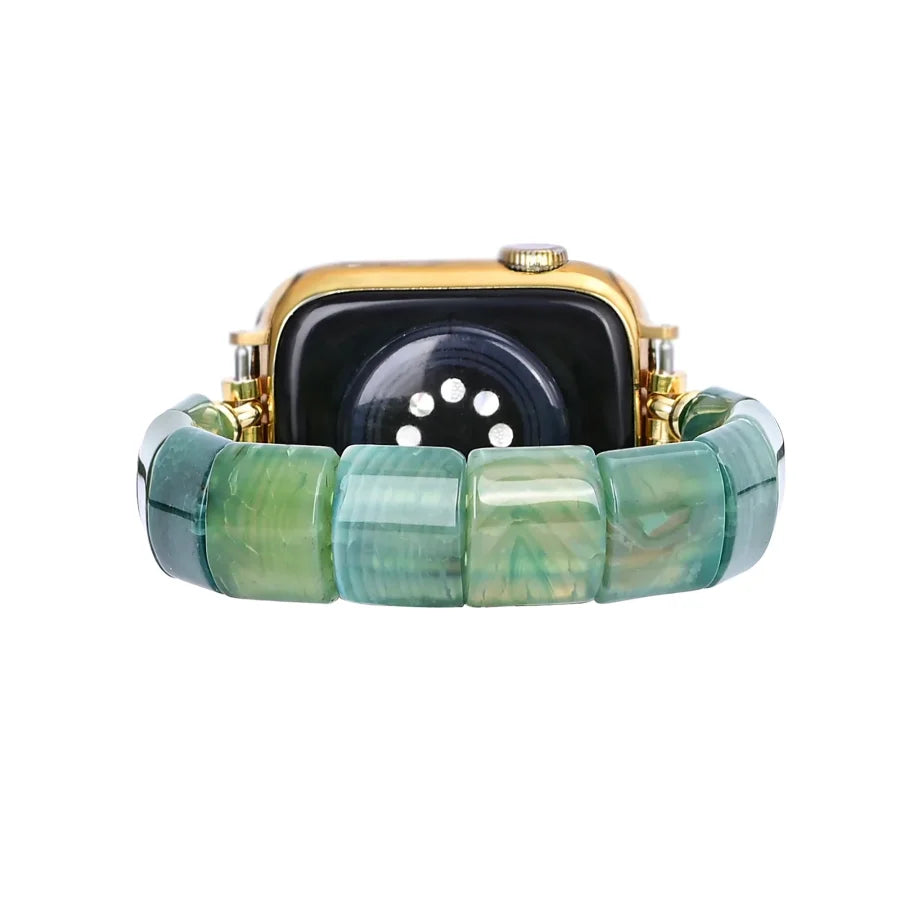 Green Agate Square Bead Apple Watch Band