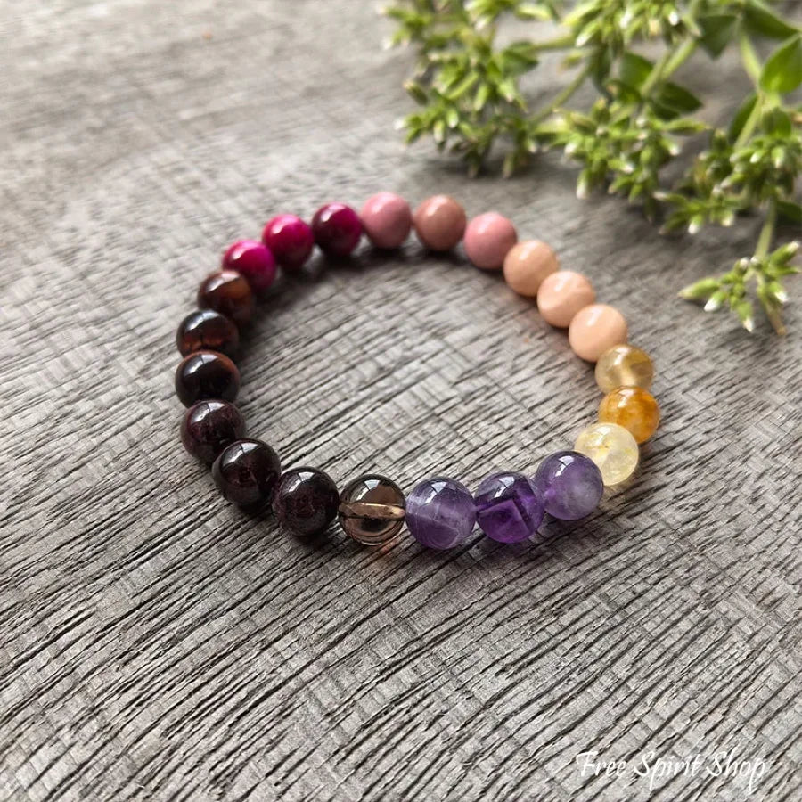 Natural Tiger eye Black Onyx Garrnet Sunstone & Amethyst Bead Bracelet Bracelet Jewelry > Bracelet > Gemstone Bead