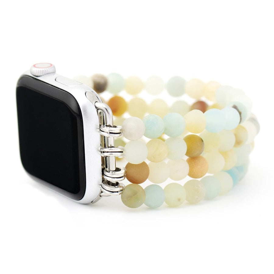 Natural Amazonite Beaded Elastic Apple Watch Band