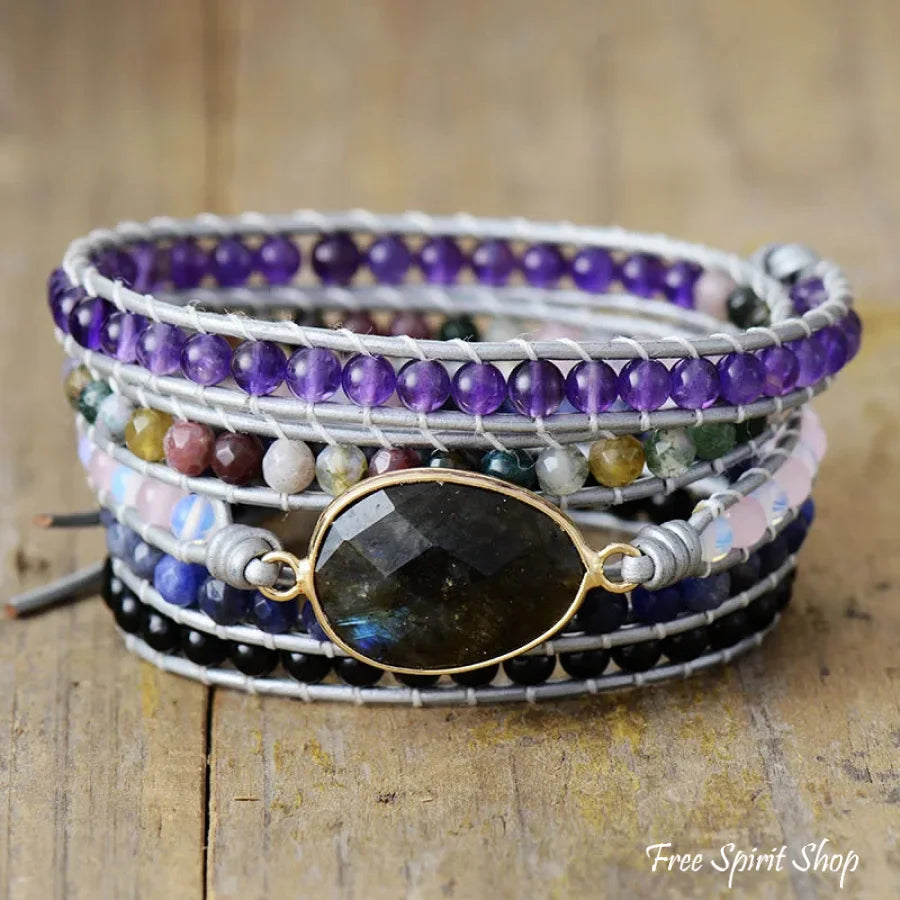 Natural Labradorite Sodalite Indian Agate Wrap Bracelet Jewelry > Gemstone Bead