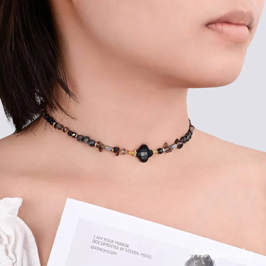 4-in-1 Natural Black Onyx Labradorite & Hematite Beaded Chain