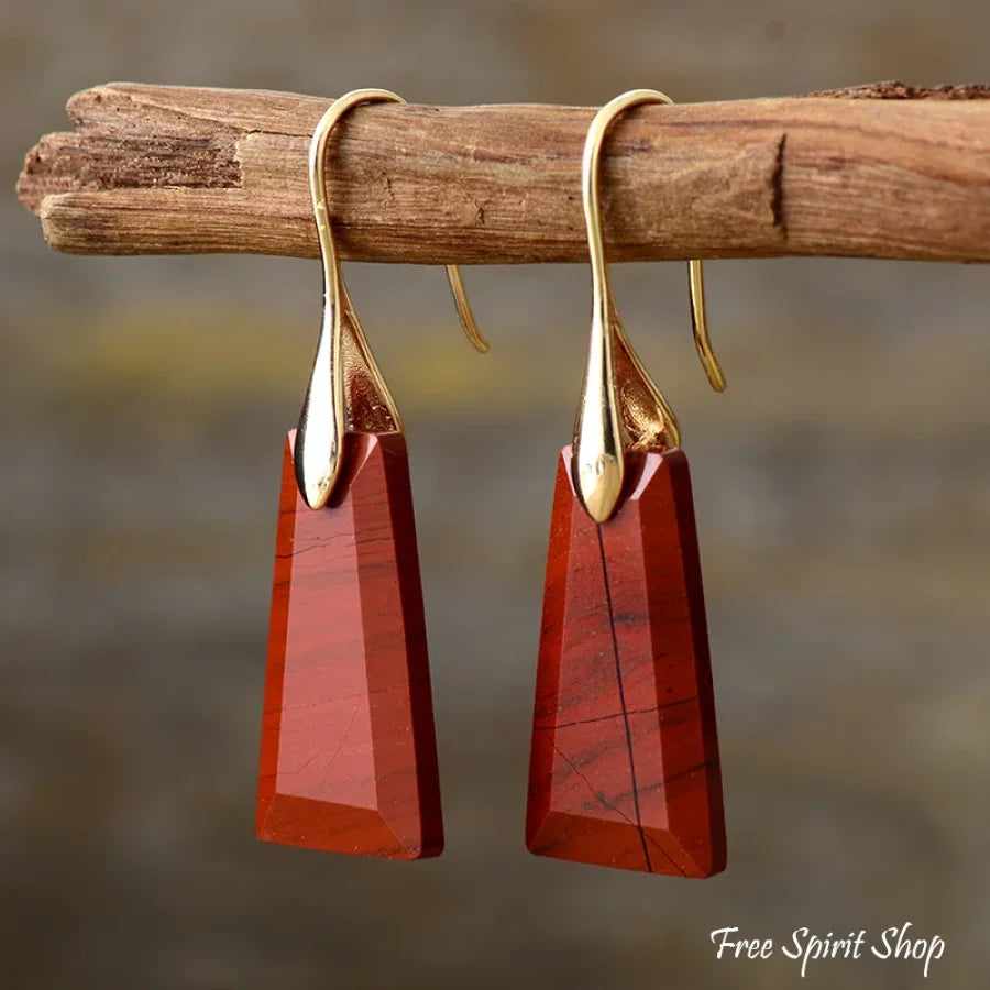 Natural Red Jasper Pyramid Earrings Jewelry > Gemstone